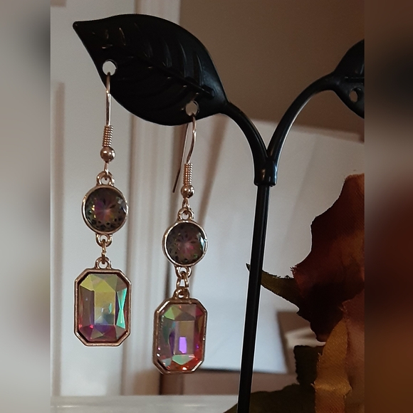 Hand Crafted Earrings Pink Crystal Pierced - Picture 2 of 3
